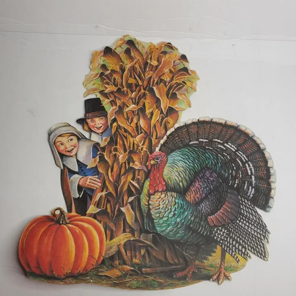 Beistle Paper Co. 1990 Thanksgiving Decorations Pilgrims Turkey Native American